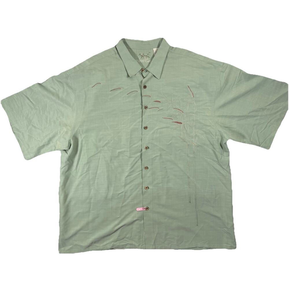Bamboo Cay Shirt Mens 3XL XXXL Green Embroidered Bamboo Hawaiian Button Up